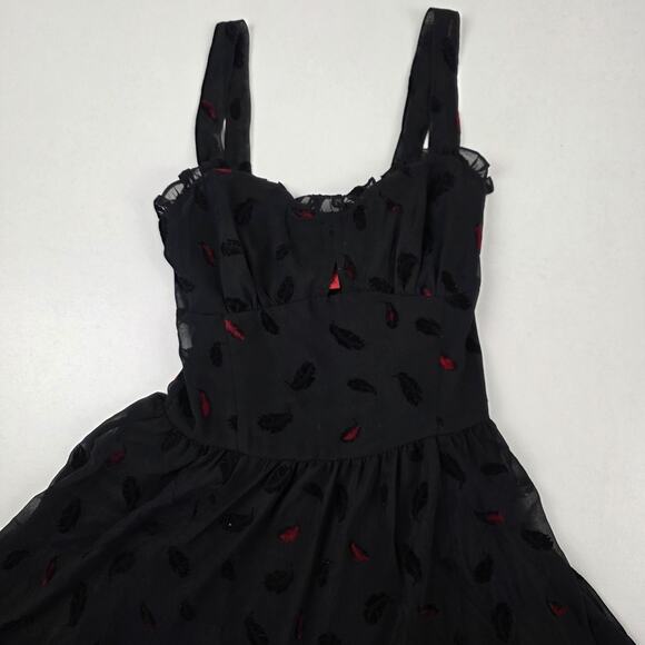 Tripp NYC Dress Womens XS Black Red Feather Velvet Gothic Alternative Layered - Picture 2 of 10